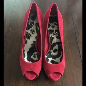 Red Suede Jessica Simpson Peep Toe Heels